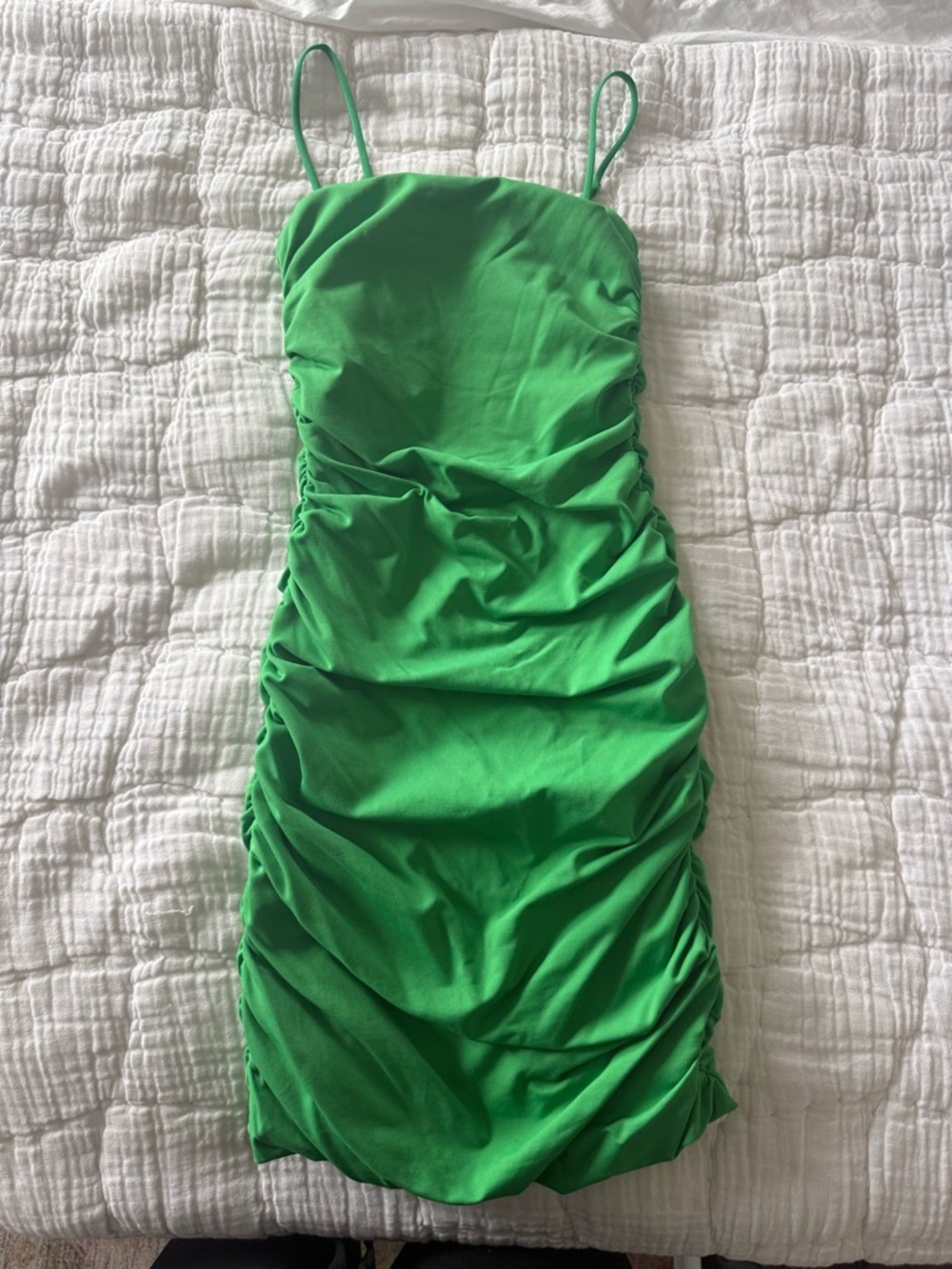 Aritzia Green Ruched Mini Dress